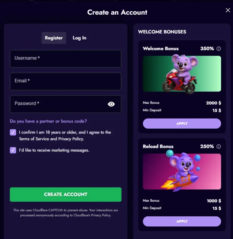 rejestracja w ezz casino